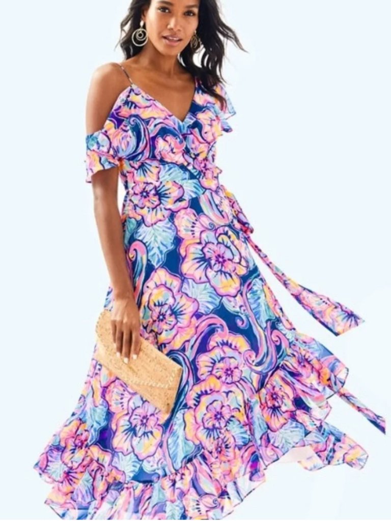 Euc Lilly Pulitzer Marianna Wrap Dress - Nauti Navy - Boho Bateau Large